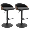 HOMCOM Sada 2 otočných barových židlí s podnožkou Výškově nastavitelné kuchyňské židle Otočné židle Umělá kůže dřevo černá + káva 48 x 49,5 x 76-96 cm