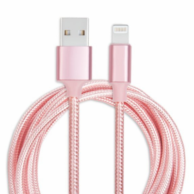 AppleKing opletený kabel Lightning pro iPhone / iPad - 1m - růžový - možnost vrátit zboží ZDARMA do 30ti dní