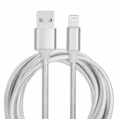 AppleKing opletený kabel Lightning pro iPhone / iPad - 1m - stříbrný - možnost vrátit zboží ZDARMA do 30ti dní