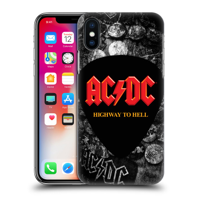 HEAD CASE plastový obal na mobil Apple Iphone X / XS rocková skupina ACDC logo Highway to Hell trsátko (Pouzdro plastové HEAD CASE na mobil Apple Iphone X / XS originální kryt kapela ACDC trsátko šedá