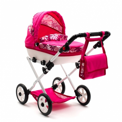 Dětský kočárek pro panenky New Baby COMFORT růžový květy - Růžová
