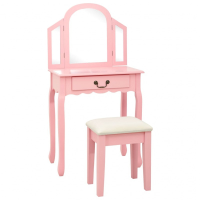 Prolenta Prémiový toaletní stolek s taburetem růžový 65x36x128 cm Paulovnie dřevo MDF