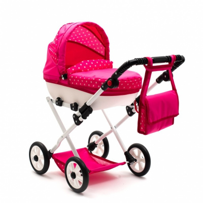 Dětský kočárek pro panenky New Baby COMFORT růžový s puntíky - Růžová
