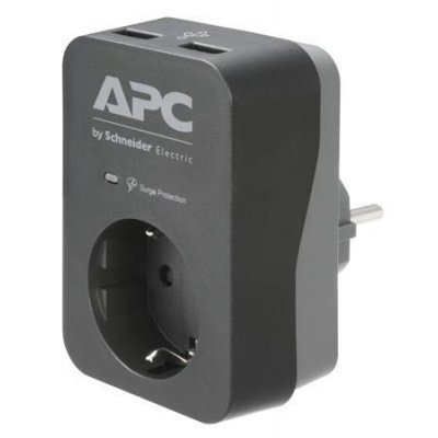 APC Essential SurgeArrest, 1 zásuvka, 2 USB nabíjecí konektory, černá, SCHUKO