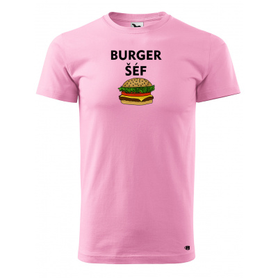 Pánské tričko s potiskem Burger šéf Velikost: M, Barva trička: Růžová