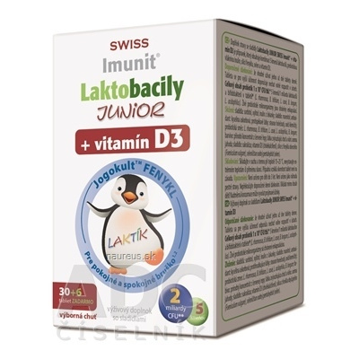 Simply You Pharmaceuticals a.s. Laktobacily JUNIOR SWISS Imunit + vitamín D3 tbl 30+6 zdarma (36 ks)