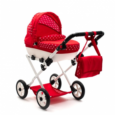 Dětský kočárek pro panenky New Baby COMFORT červený s puntíky - Červená