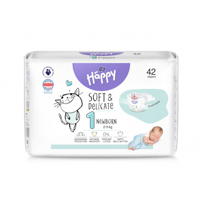 Bella Baby Happy Soft&Delicate 1 Newborn 2–5 kg dětské pleny 42 ks