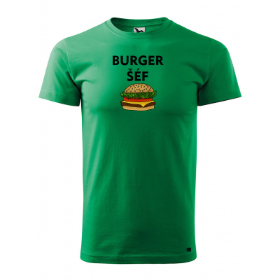 Pánské tričko s potiskem Burger šéf Velikost: M, Barva trička: Středně zelená