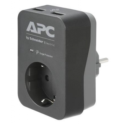APC Essential SurgeArrest, 1 zásuvka, 2 USB nabíjecí konektory, černá, SCHUKO PME1WU2B-GR