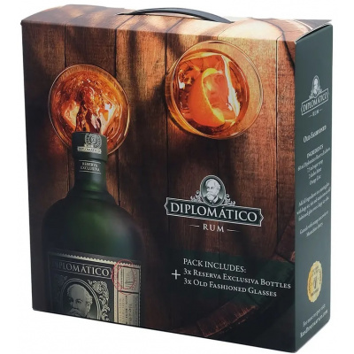 Diplomático Reserva Exclusiva Special Pack 3 sklenice + 3x0,7l (dárkové balení + 3 skleničky))