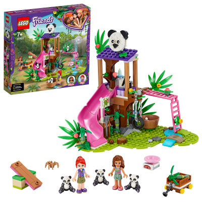 LEGO 41422 Friends Záchranná stanice pro pandy, hračky od 7 let s domečkem na stromě, minifigurkami zvířat Pand a minipanenkami Miou a Olivií