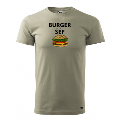 Pánské tričko s potiskem Burger šéf Velikost: M, Barva trička: Světle khaki