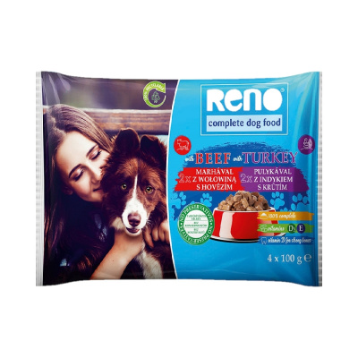 RENO Dog hovězí a krůta, kapsa 100 g (4 pack)