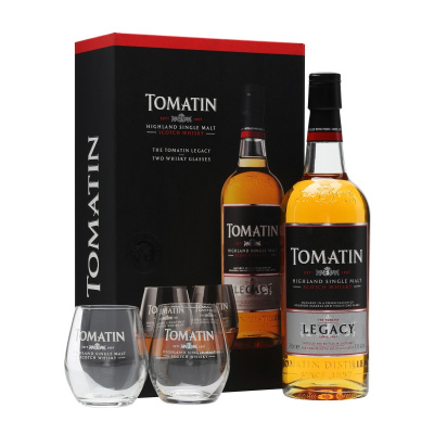 Tomatin Legacy + 2 skleničky, Gift Box, 43%, 0,7l