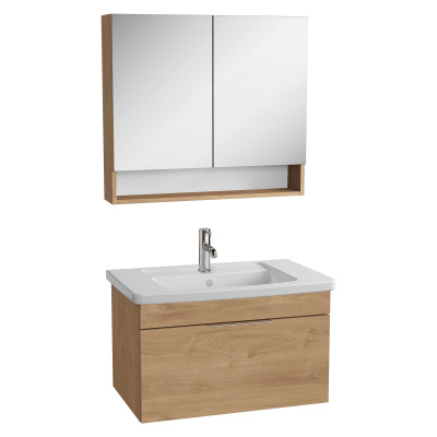 Vitra Koupelnová skříňka s umyvadlem a zrcadlem VitrA Mia 80x49x45cm zlatý dub mat MIASET8049DG