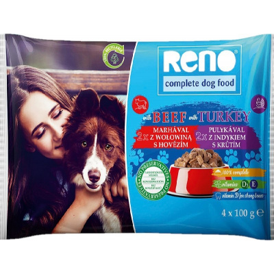 RENO Dog hovězí a krůta, kapsa 100 g (4 pack)