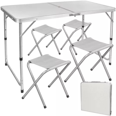 Trizand Kempingový set - stůl a 4 židle, MDF + ocel, rozměry stolu: 120 x 70,5-62,5-54 x 70 cm