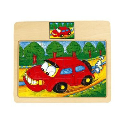 Bino Dřevěné hračky puzzle z 12ks auto