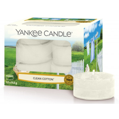 Yankee Candle - čajové svíčky CLEAN COTTON (Čistá bavlna) 12 ks