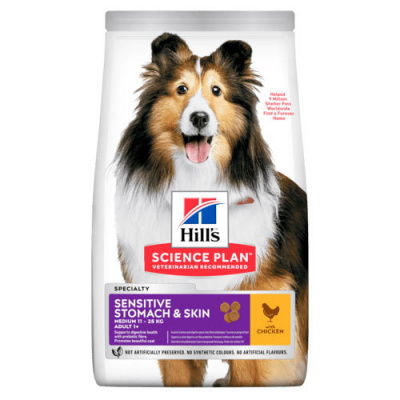 Hill's Ca SP Sensitive Stomach & Skin Adult Chicken 14kg (Pro dospělé psy velkých a středních plemen - s kuřetem. Pro citlivé zažívání a podporu srsti. )