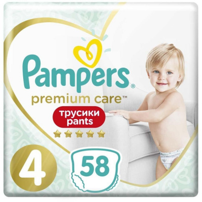 Pampers PAMPERS Premium Care Pants Kalhotky plenkové jednorázové 4 (9-15 kg) 58 ks
