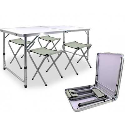Bestent Kempingový stůl 120x80x70 cm a 4 židle White