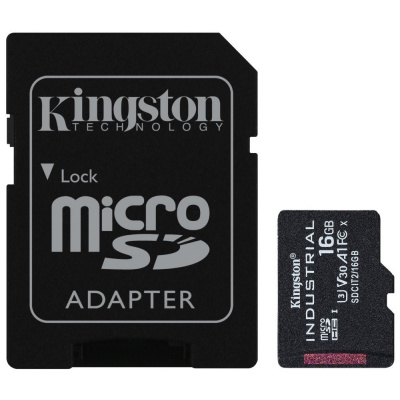 Kingston Industrial Micro SDHC 16GB Paměťová karta, 16GB, Micro SDHC, Industrial Temp, UHS-I U3, A1, V30, CL10, vč. adaptéru SDCIT2/16GB