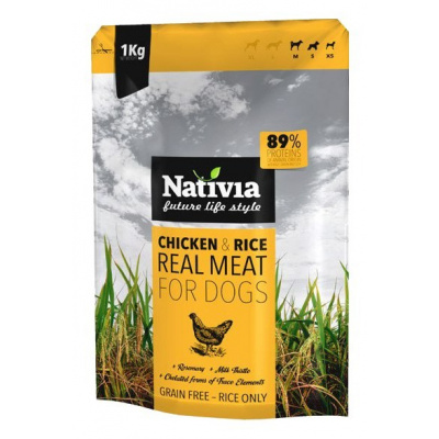 Nativia Dog REAL MEAT chicken&rice 8kg (Kompletní krmivo s čerstvým kuřecím masem pro dospělé psy.)