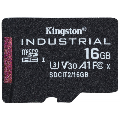 Kingston Industrial Micro SDHC 16GB Paměťová karta, 16GB, Micro SDHC, Industrial Temp, UHS-I U3, A1, V30, CL10 SDCIT2/16GBSP