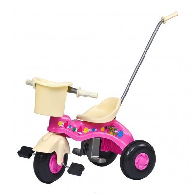 Dětská šlapací tříkolka s vodící tyčí BAYO JUNIOR růžová CAR_45020_8596164083383
