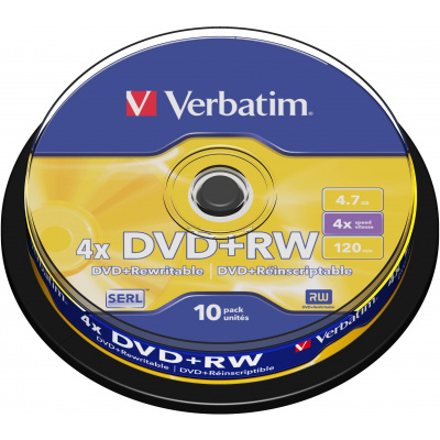 Média VERBATIM DVD+RW SERL 4,7GB, 4x, spindle 10 ks (43488)