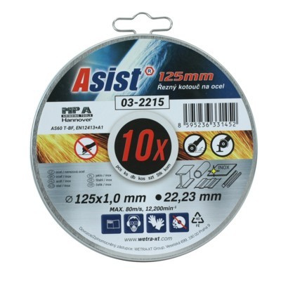 ASIST 03-2215 Sada řezných kotoučů ocel/INOX 125 x 1mm, 10ks v plechovém boxu ASIST 03-2215