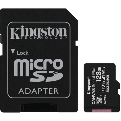 Kingston 128GB microSDXC Canvas Select Plus A1 CL10 100MB/s +SD adapter SDCS2/128GB