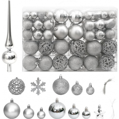 vidaXL 111dílná sada vánočních ozdob polystyren [356109] Barva: Stříbrná