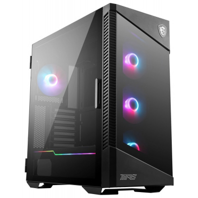 MSI MPG VELOX 100R Skříň, Middle tower, bez zdroje, 4× 120mm ARGB ventilátor, temperované sklo, 2× USB 3.0, 1× USB-C, černá 306-7G18R21-809