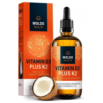 WoldoHealth Vitamín D3+K2 kapky 1000 I.U., 50 ml