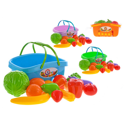 Ovoce a zelenina v plastovém košíku - mix barev (modrá, růžová, zelená, oranžová)