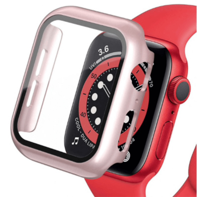 SES 2v1 Kryt s ochranným sklem na Apple Watch 44 mm (5.série) - světle růžový 8650