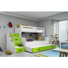 BMS Group Dětská multifunkční postel se schůdky a přistýlkou MAX 3 200x120 zelená Zelená