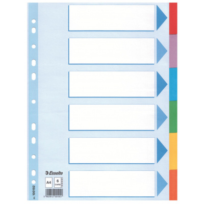 Papírový rozlišovač Esselte - A4, 6 barev