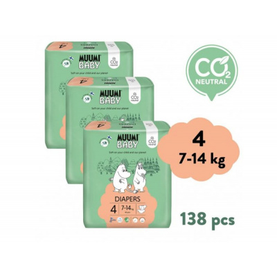 Muumi Baby 4 Maxi 7–14 kg (138 ks), měsíční balení eko plen