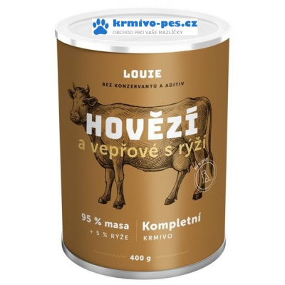 Louie konz. pro psy hovězí a vepřové s rýží 400 g