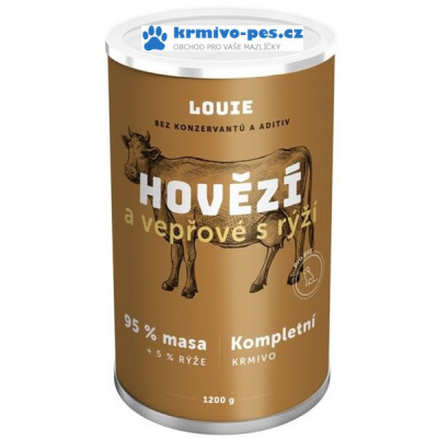Louie konz. pro psy hovězí a vepřové s rýží 1200 g