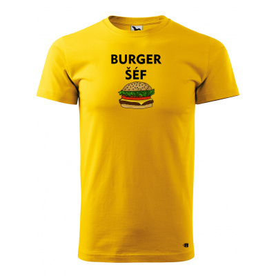 Pánské tričko s potiskem Burger šéf Velikost: M, Barva trička: Žlutá