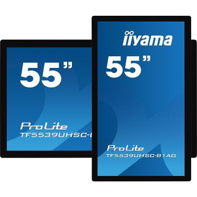 IIYAMA 55" iiyama TF5539UHSC-B1AG: IPS, 4K, capacitive, 15P, 500cd/m2, VGA, HDMI, DP, 24/7, IP54, černý
