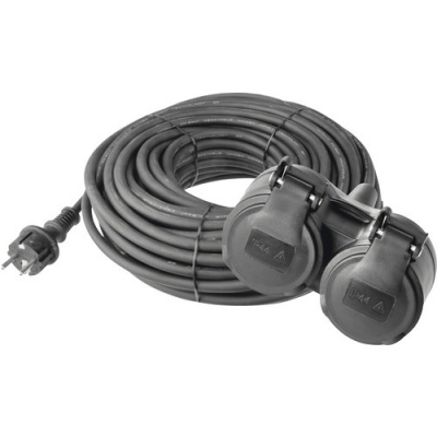 Prodlužovací kabel spojka Emos IP44 s 2 zasuvkami 3x 1,5mm gumový černý 10m