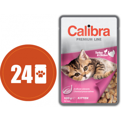 Calibra Cat Kitten krůtí a kuřecí v omáčce MULTIPACK - kapsička 24x100 g