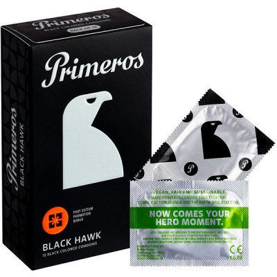 PRIMEROS Black Hawk kondomy černé barvy, 12 ks