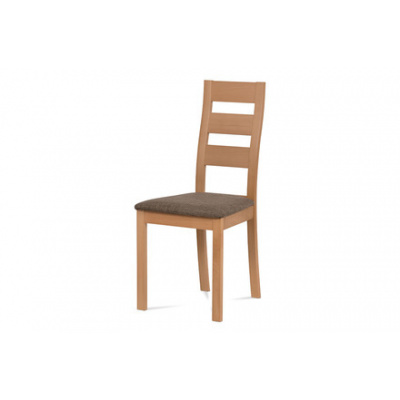 Dřevěná jídelní židle Autronic Jídelní židle, masiv buk, barva buk, potah hnědý melír (BC-2603 BUK3)